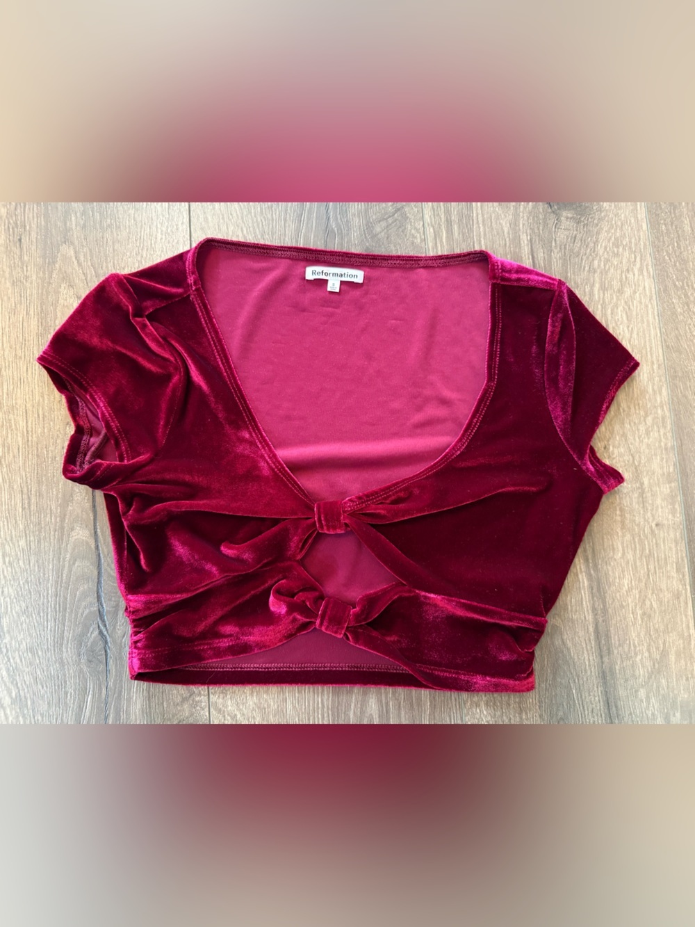 Reformation Lois Burgundy Velvet Cut Out Crop Top Size Small